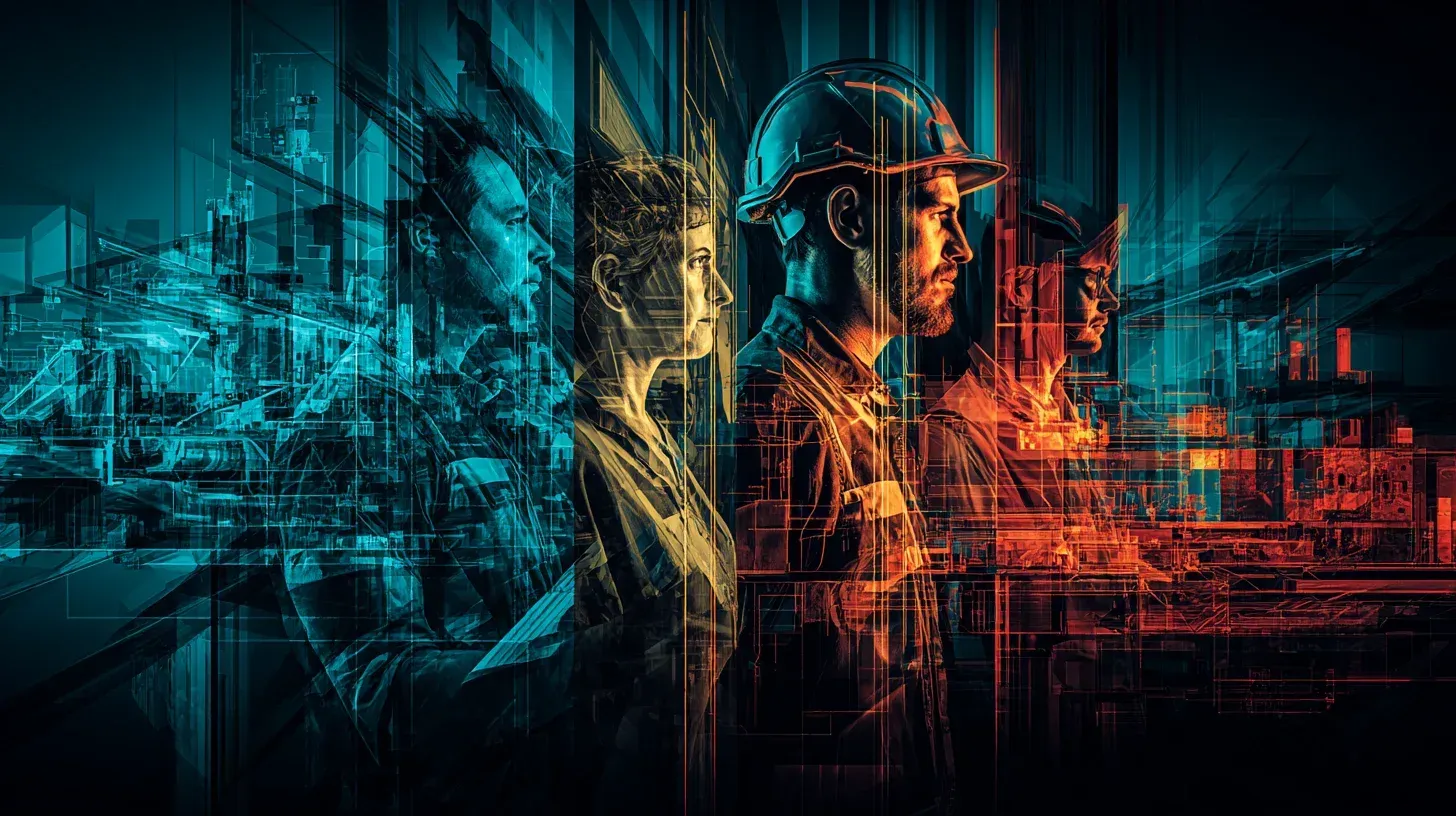 Silhouetten von Menschen mit KI-Technologie-Overlay - Symbolisiert die Verbindung von menschlicher und künstlicher Intelligenz